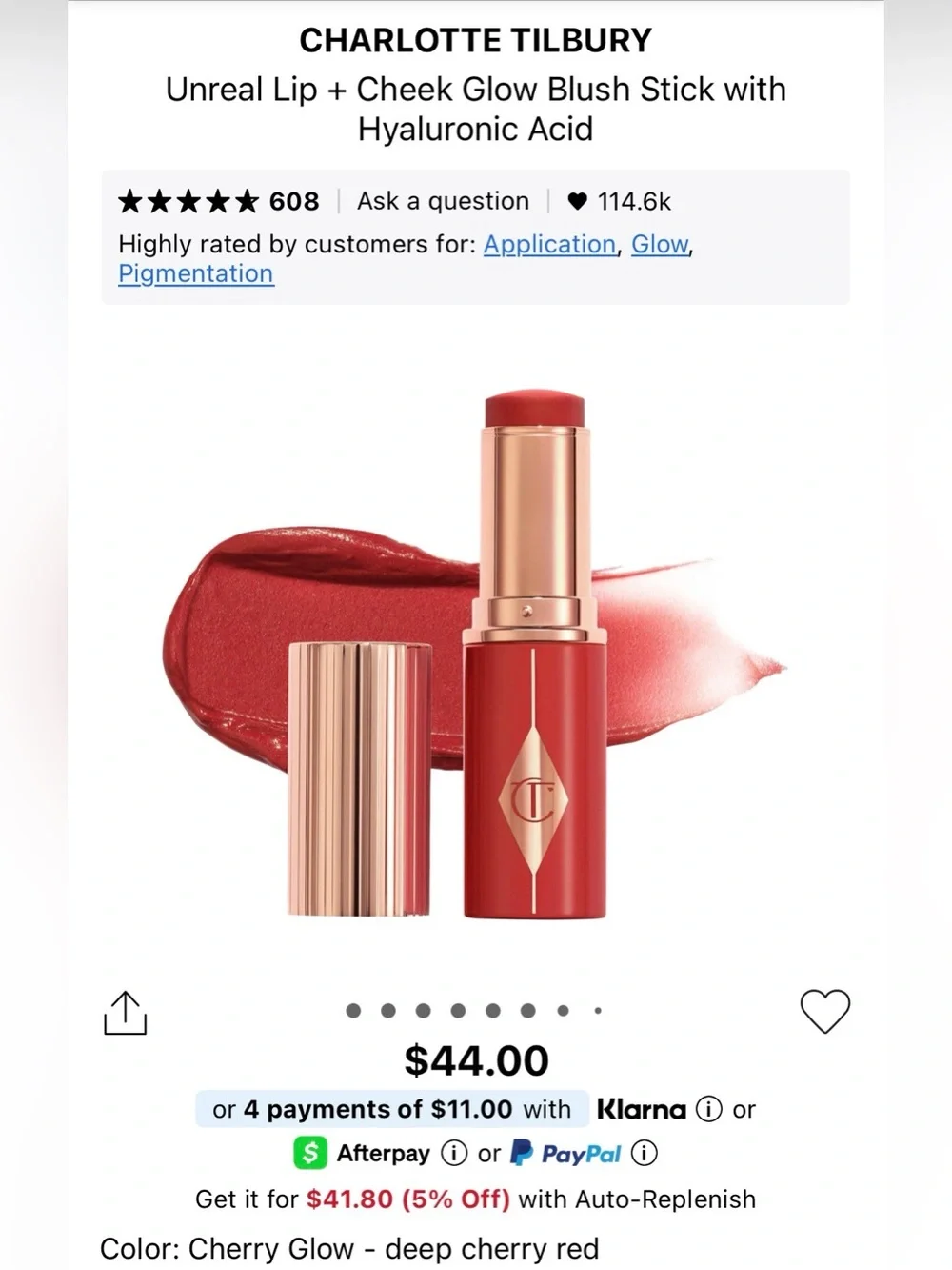Charlotte Tilbury Unreal Lip+Cheek Glow Blush Sticks — Pinky Glow & Cherry Glow